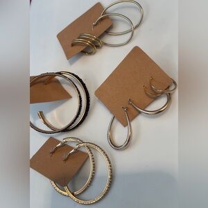 6 pairs hoop earrings mixed metal sets, crystal pavé, black stone & classic gold